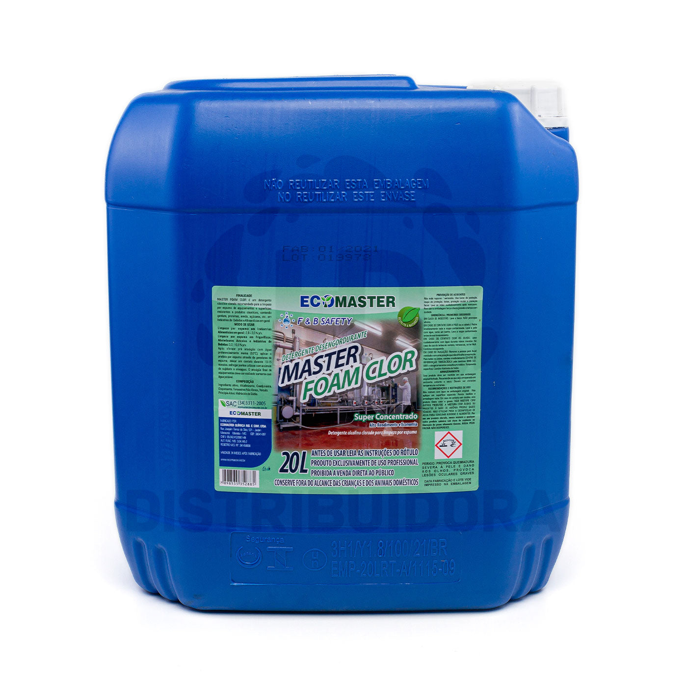 Detergente Desengordurante Alcalino Clorado Master Foam Clor 20L